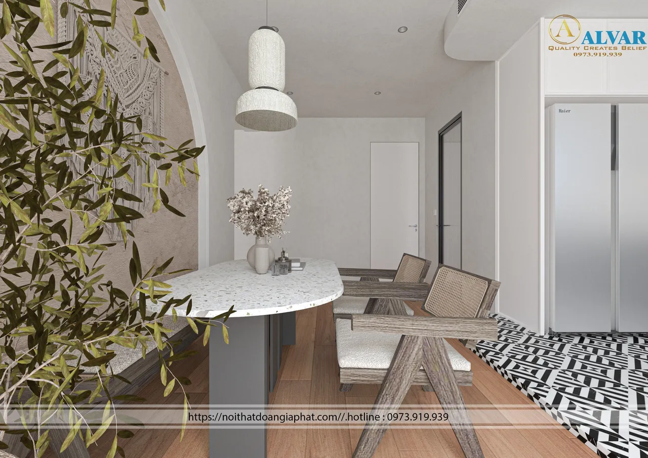 Concept nội thất phòng ăn Nhà phố Bình Dương phong cách Wabi Sabi