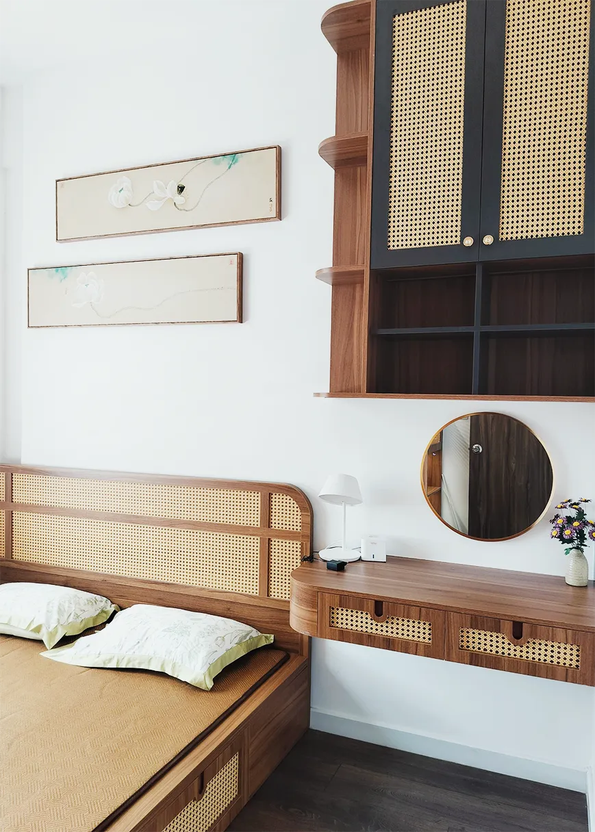 Hoàn thiện nội thất phòng ngủ Căn hộ Opal Boulevard Dĩ An phong cách Japandi