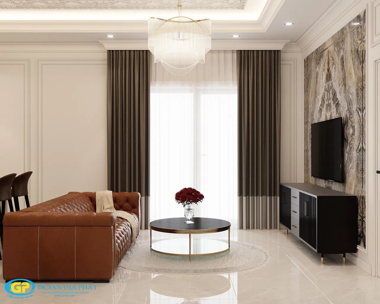 Concept nội thất phòng khách Nhà phố Tây Ninh phong cách tân cổ điển Neo Classic