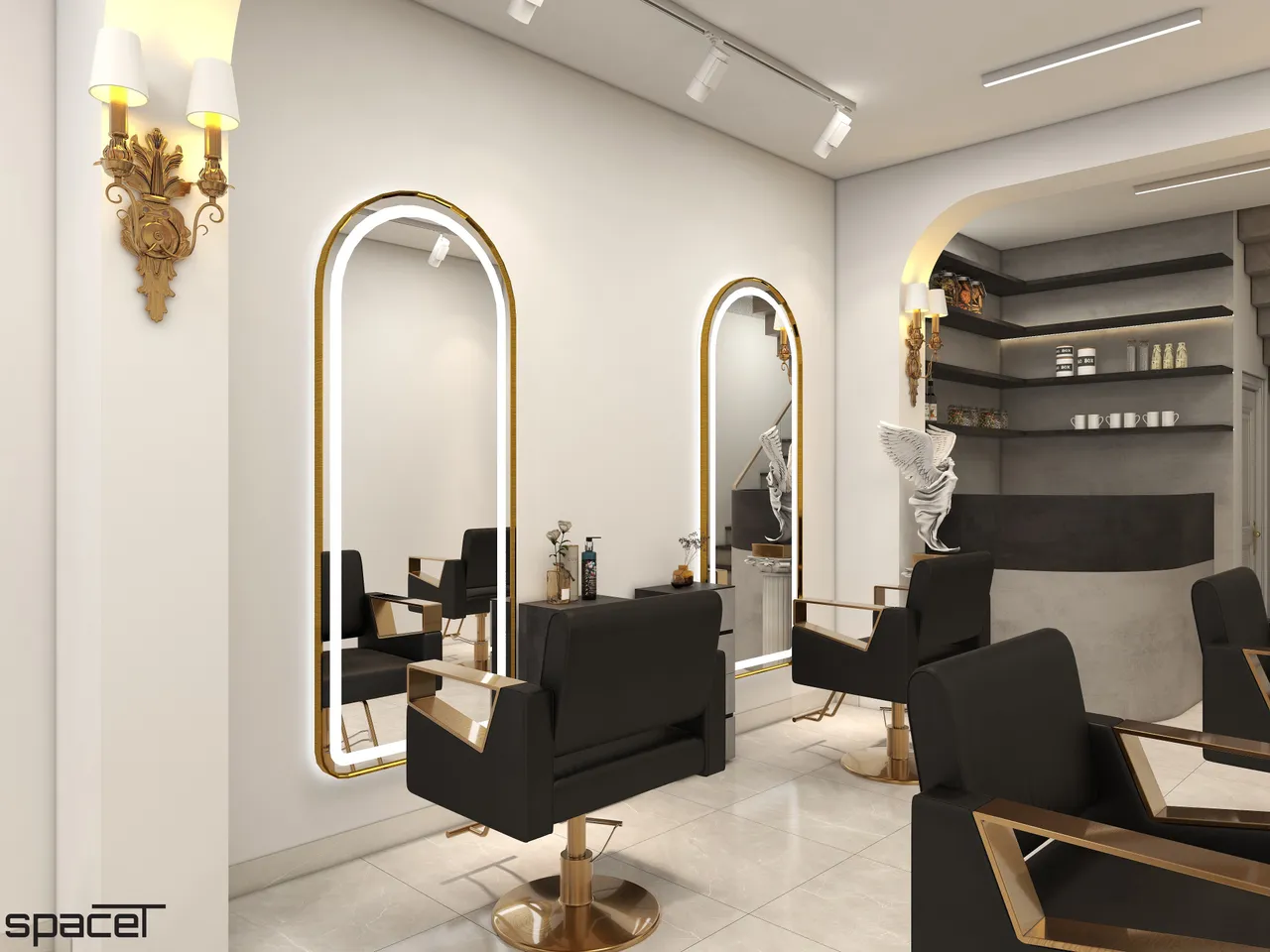 Concept nội thất Hair Salon 102m2 Quận 7 phong cách tân cổ điển Neo Classic