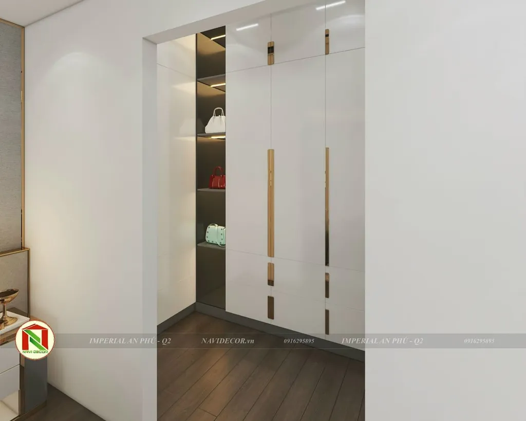 Concept nội thất khu vực thay đồ trong phòng ngủ Căn hộ Imperia An Phú phong cách hiện đại Modern