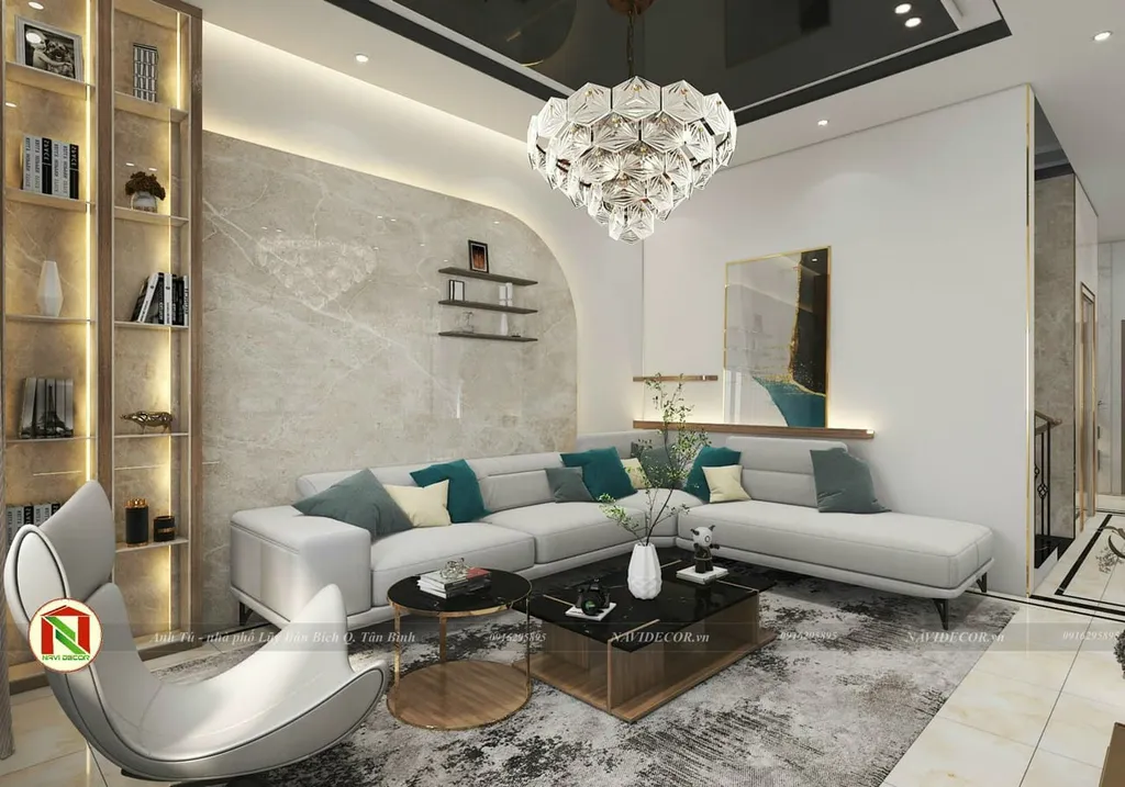 Concept nội thất phòng khách Nhà phố Quận Tân Bình phong cách hiện đại Modern