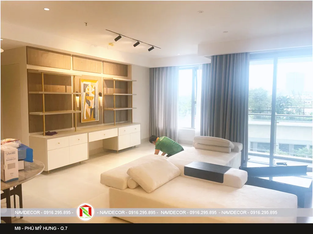 Hoàn thiện nội thất phòng khách Căn hộ chung cư Phú Mỹ Hưng phong cách hiện đại Modern