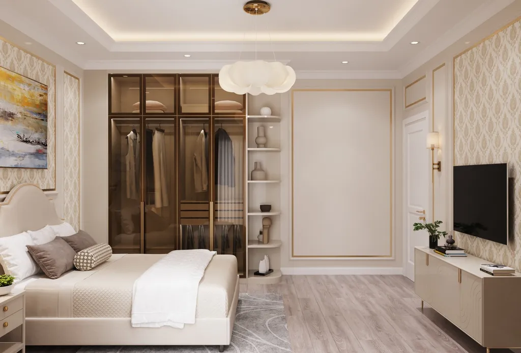 Concept nội thất phòng ngủ Nhà phố Tân Hòa, Dĩ An phong cách Neo Classic Tân cổ điển