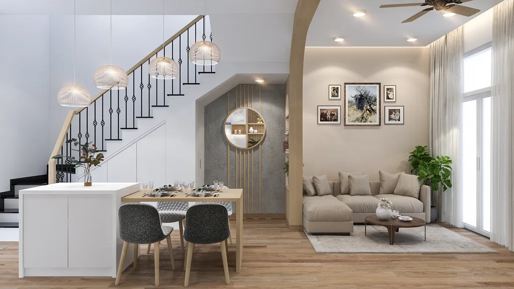 Concept nội thất phòng khách Nhà tại KDC Hương Lộ 5 Bình Tân mang phong cách Scandinavian Bắc Âu