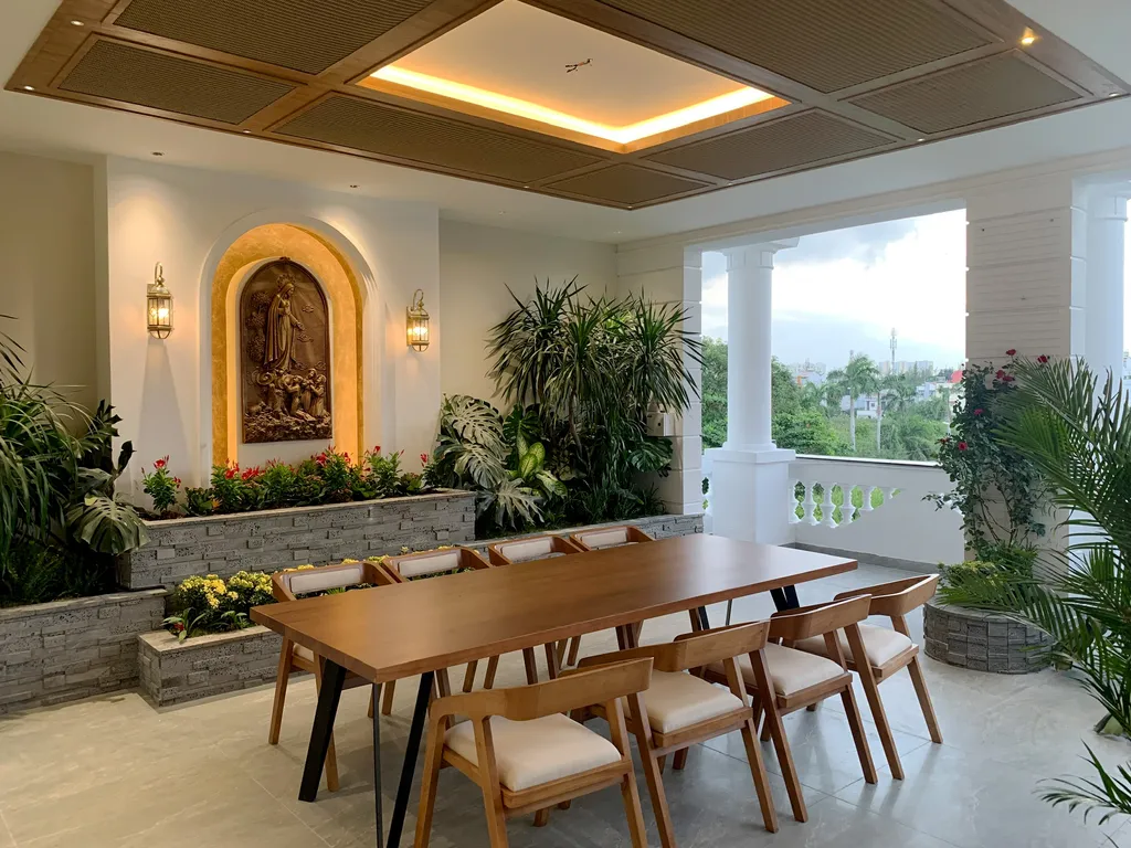 Hoàn thiện nội thất phòng ăn sân thượng Biệt thự Bình Chánh mang phong cách Wabi Sabi