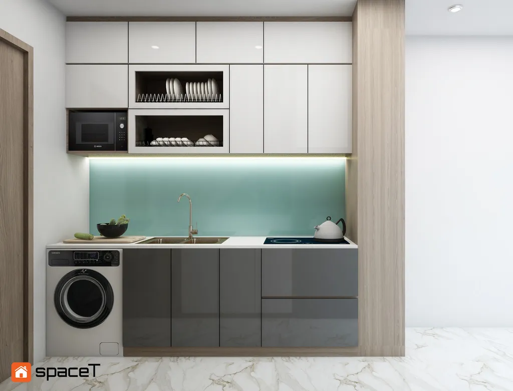 Concept nội thất 3D phòng bếp Nhà phố Phú Nhuận mang phong cách Scandinavian Bắc Âu
