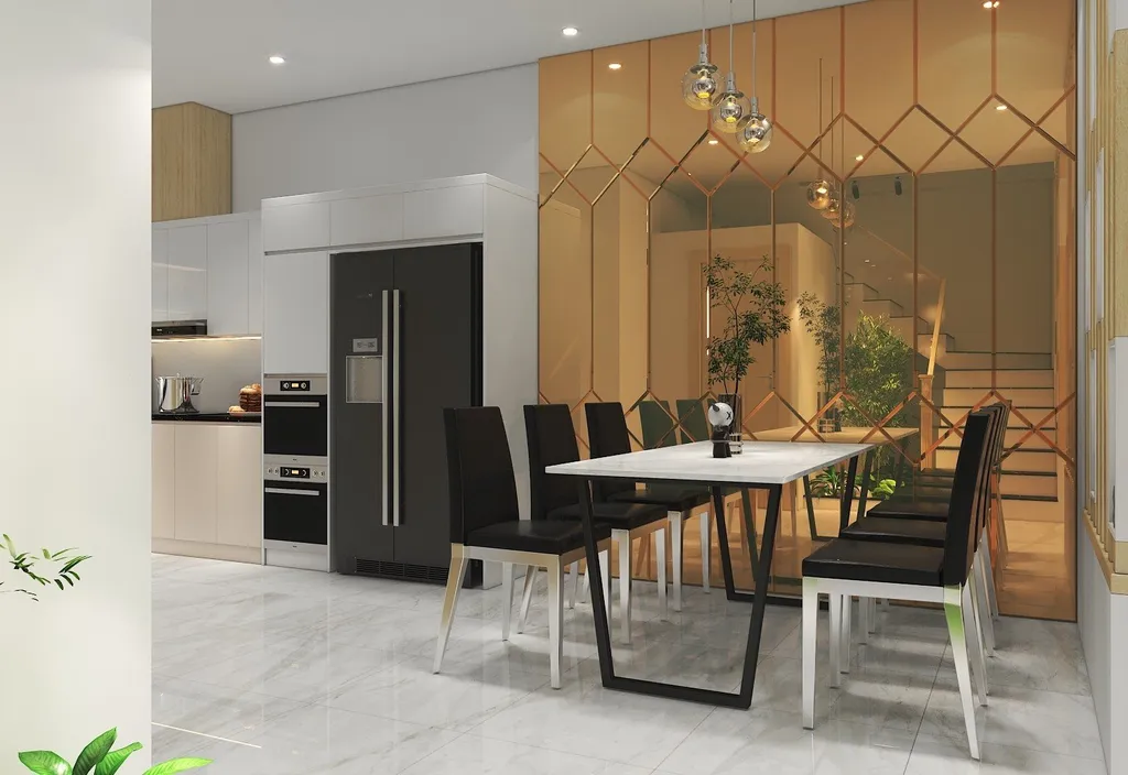 Concept nội thất 3D phòng ăn Nhà phố Vĩnh Viễn Quận 10 mang phong cách Modern hiện đại