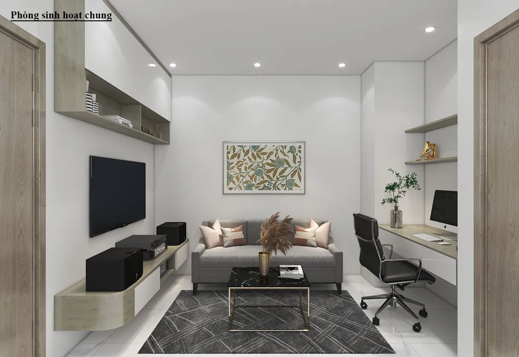 Concept nội thất 3D phòng sinh hoạt chung Nhà phố Vĩnh Viễn Quận 10 mang phong cách Modern hiện đại