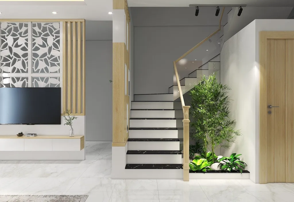 Concept nội thất 3D cầu thang Nhà phố Vĩnh Viễn Quận 10 mang phong cách Modern hiện đại
