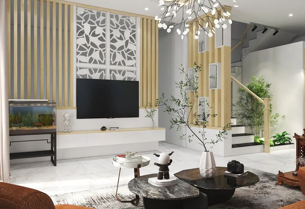 Concept nội thất 3D phòng khách Nhà phố Vĩnh Viễn Quận 10 mang phong cách Modern hiện đại