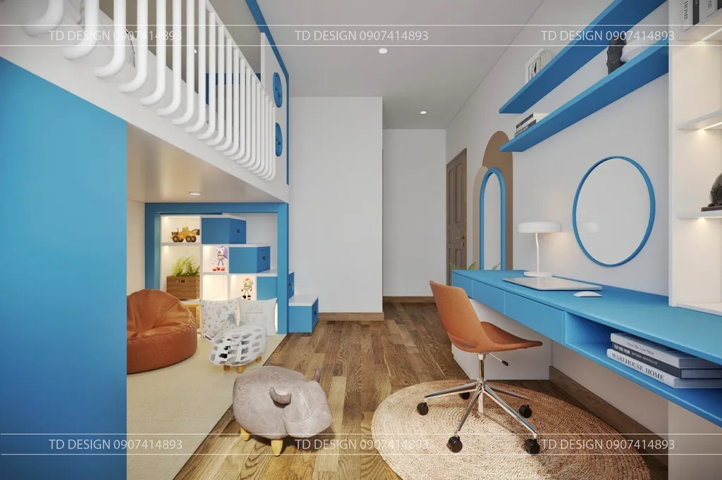 Concept nội thất 3D phòng cho bé Căn hộ nhà anh Hiếu 78m2 mang phong cách Wabi Sabi