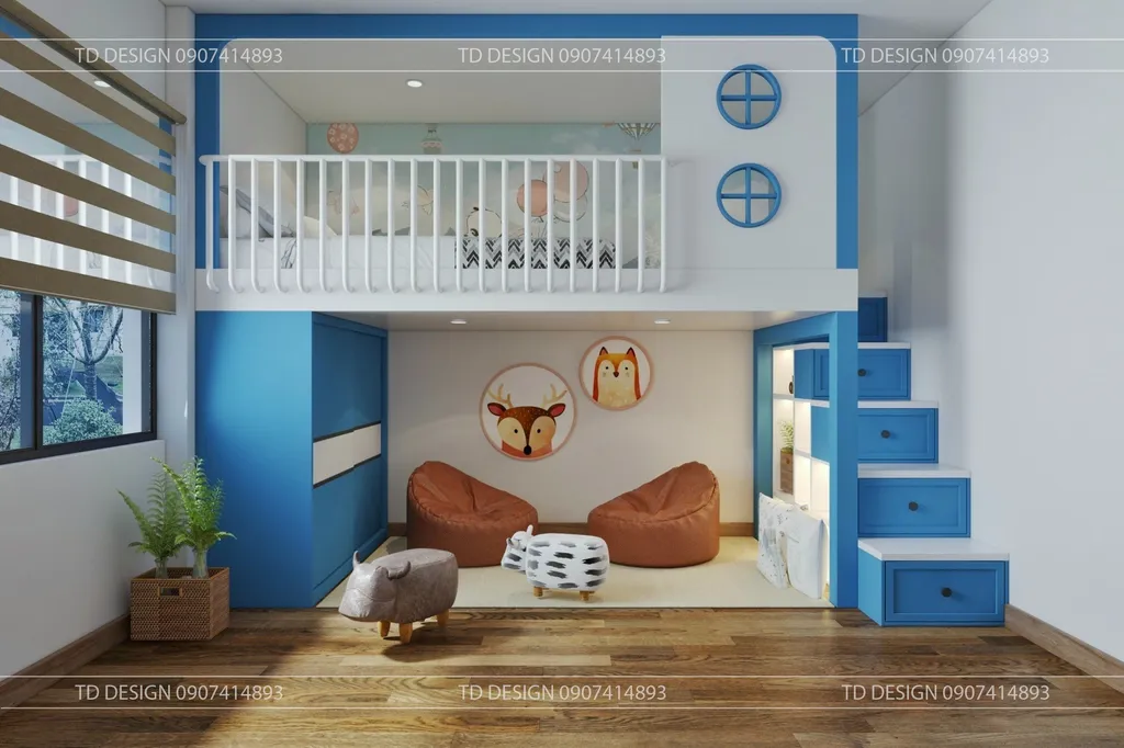 Concept nội thất 3D phòng cho bé Căn hộ nhà anh Hiếu 78m2 mang phong cách Wabi Sabi