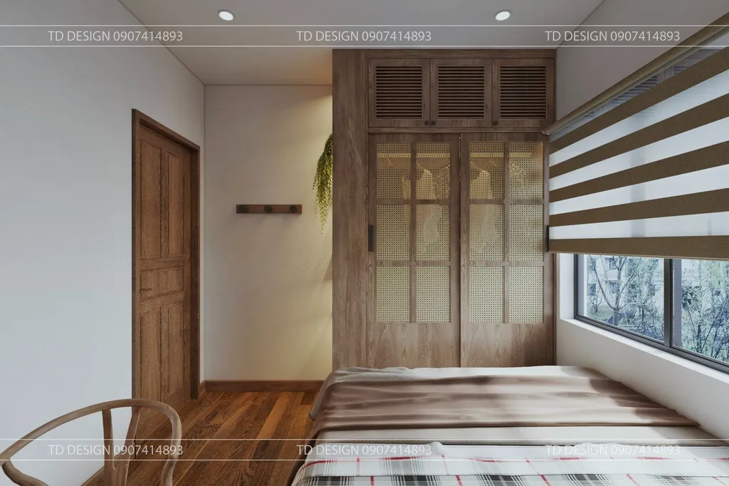Concept nội thất 3D phòng ngủ Căn hộ nhà anh Hiếu 78m2 mang phong cách Wabi Sabi