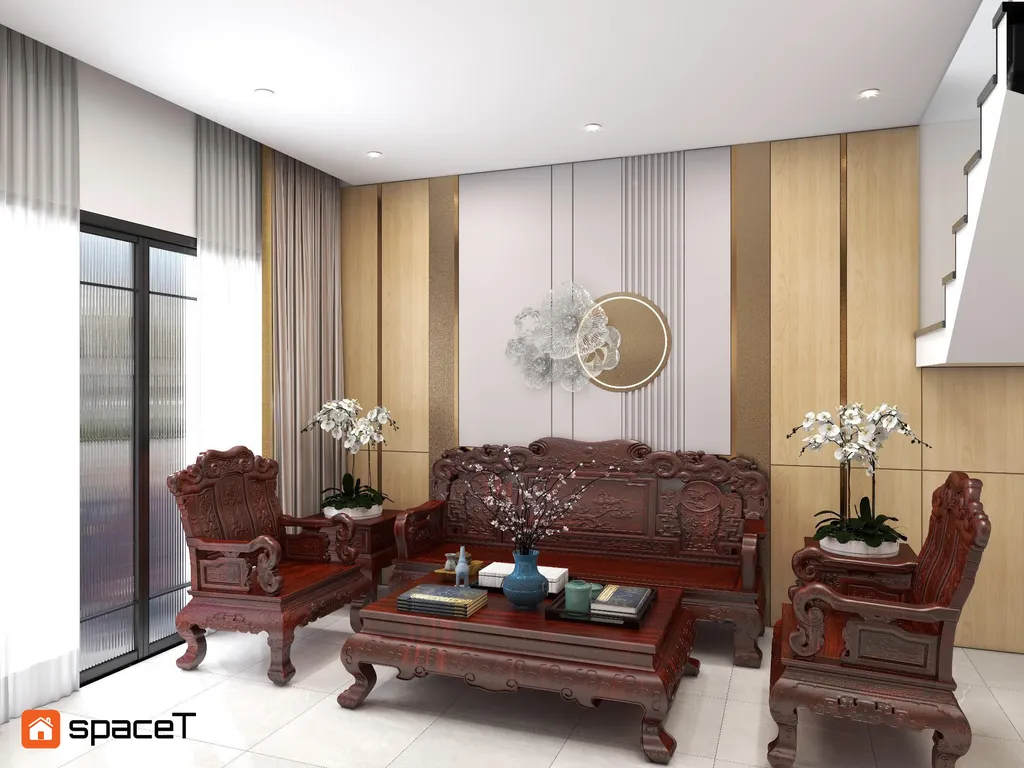 Concept nội thất 3D phòng khách Nhà phố Cần Giờ mang phong cách Modern hiện đại