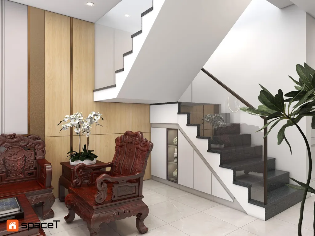 Concept nội thất 3D cầu thang Nhà phố Cần Giờ mang phong cách Modern hiện đại