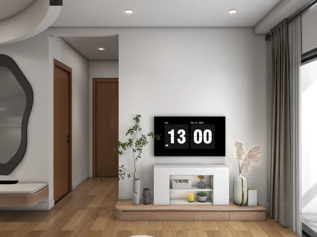 Concept nội thất 3D phòng khách Căn hộ chung cư Bình Thạnh 75m2 mang phong cách Japandi