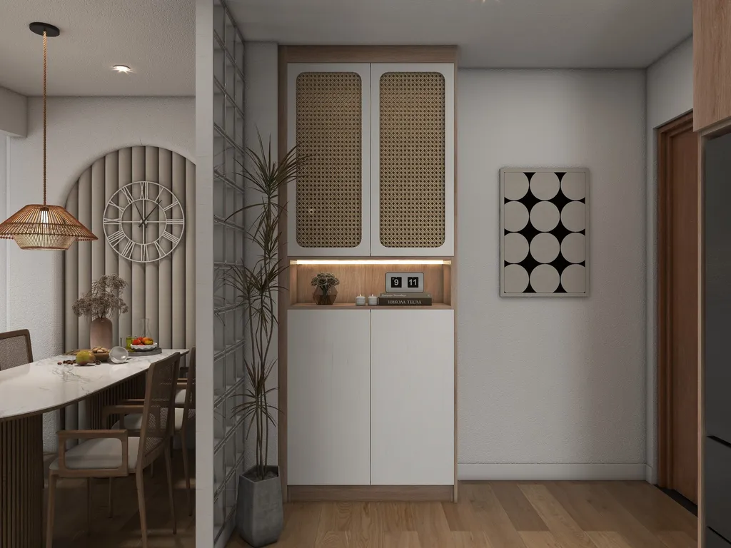 Concept nội thất 3D lối vào Căn hộ chung cư Bình Thạnh 75m2 mang phong cách Japandi