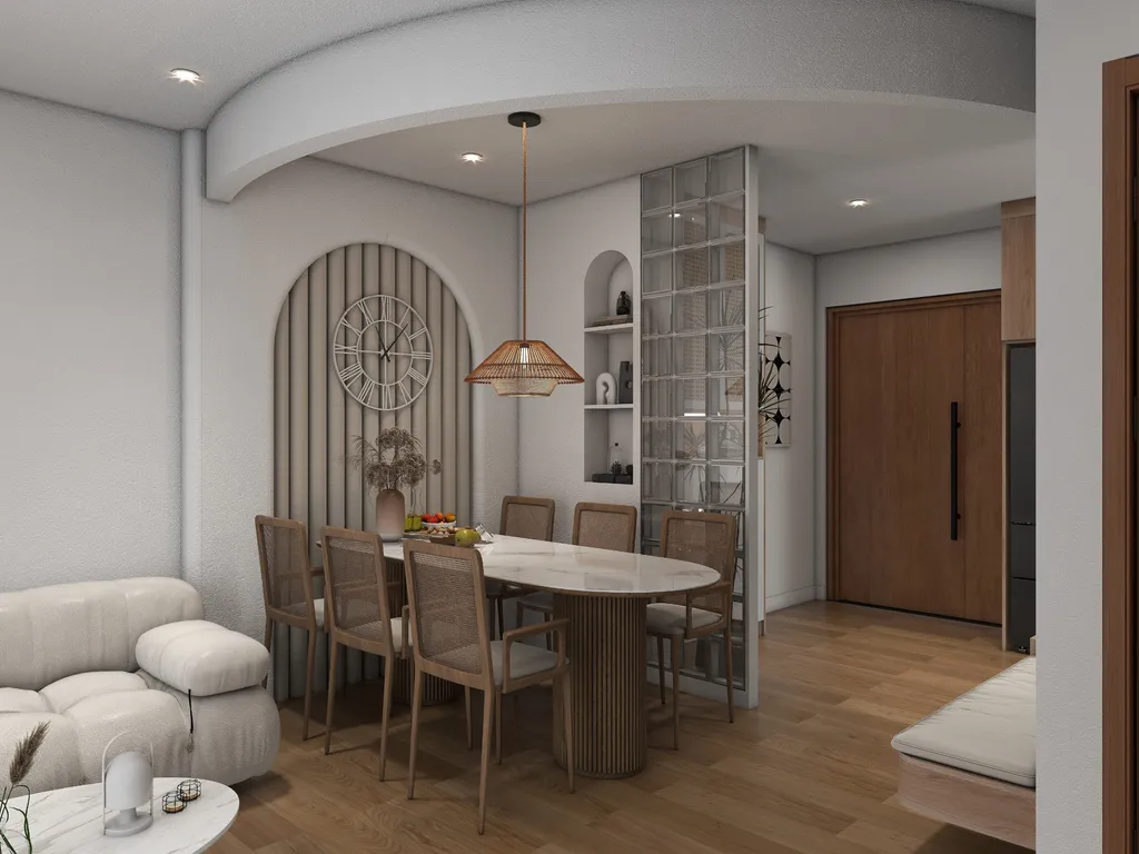 Concept nội thất 3D phòng ăn Căn hộ chung cư Bình Thạnh 75m2 mang phong cách Japandi