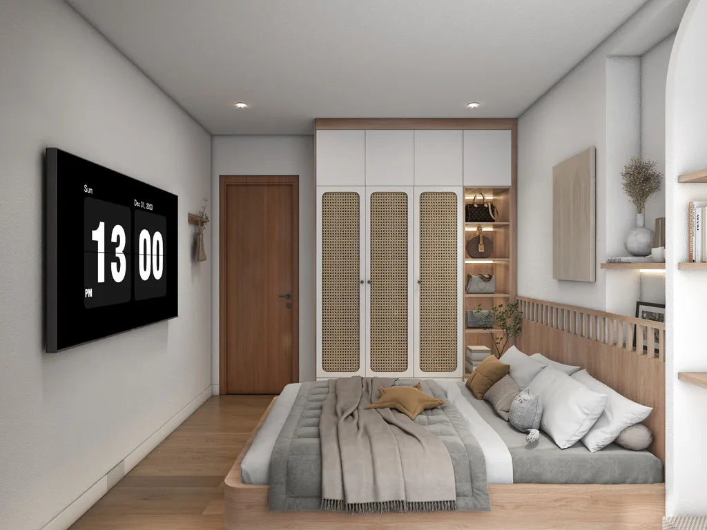Concept nội thất 3D phòng ngủ Căn hộ chung cư Bình Thạnh 75m2 mang phong cách Japandi