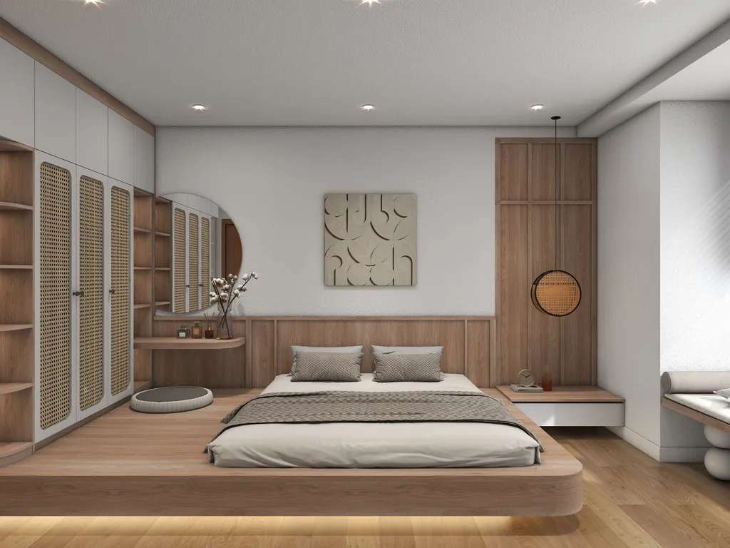 Concept nội thất 3D phòng ngủ Căn hộ chung cư Bình Thạnh 75m2 mang phong cách Japandi