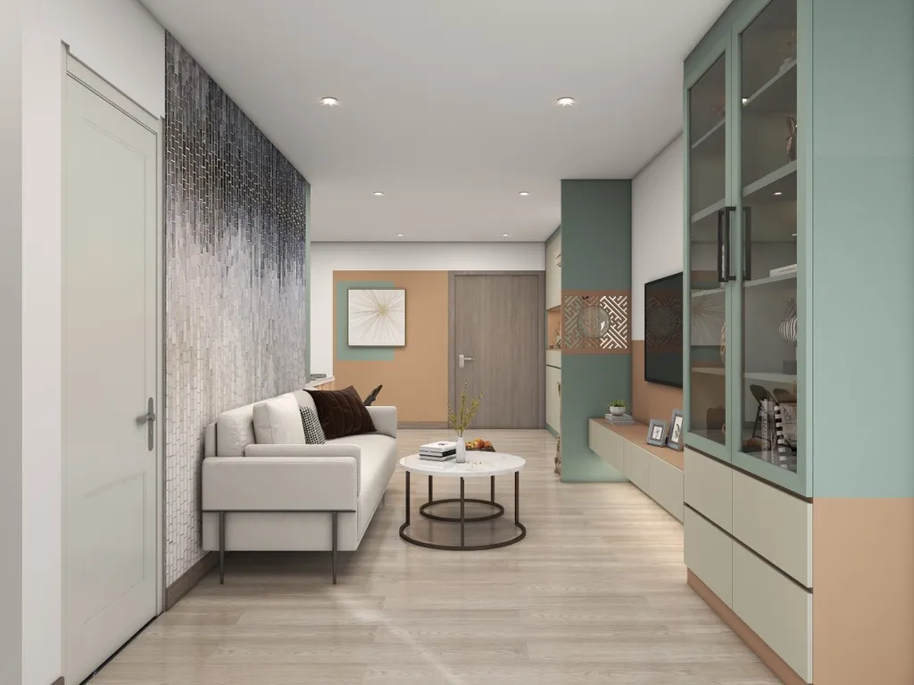 Concept nội thất 3D phòng khách Căn hộ chung cư Tân Hương 70m2 mang phong cách Color Block