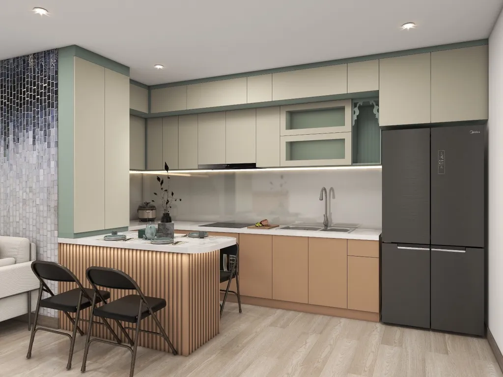 Concept nội thất 3D phòng bếp Căn hộ chung cư Tân Hương 70m2 mang phong cách Color Block