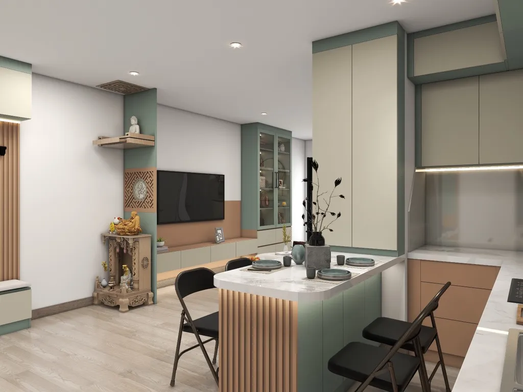 Concept nội thất 3D phòng ăn Căn hộ chung cư Tân Hương 70m2 mang phong cách Color Block