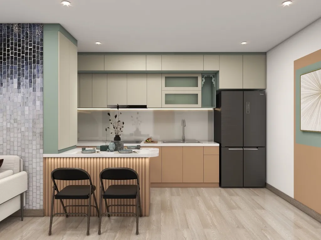 Concept nội thất 3D phòng bếp Căn hộ chung cư Tân Hương 70m2 mang phong cách Color Block