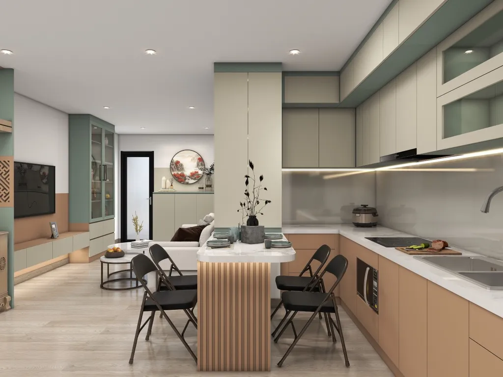Concept nội thất 3D phòng ăn Căn hộ chung cư Tân Hương 70m2 mang phong cách Color Block