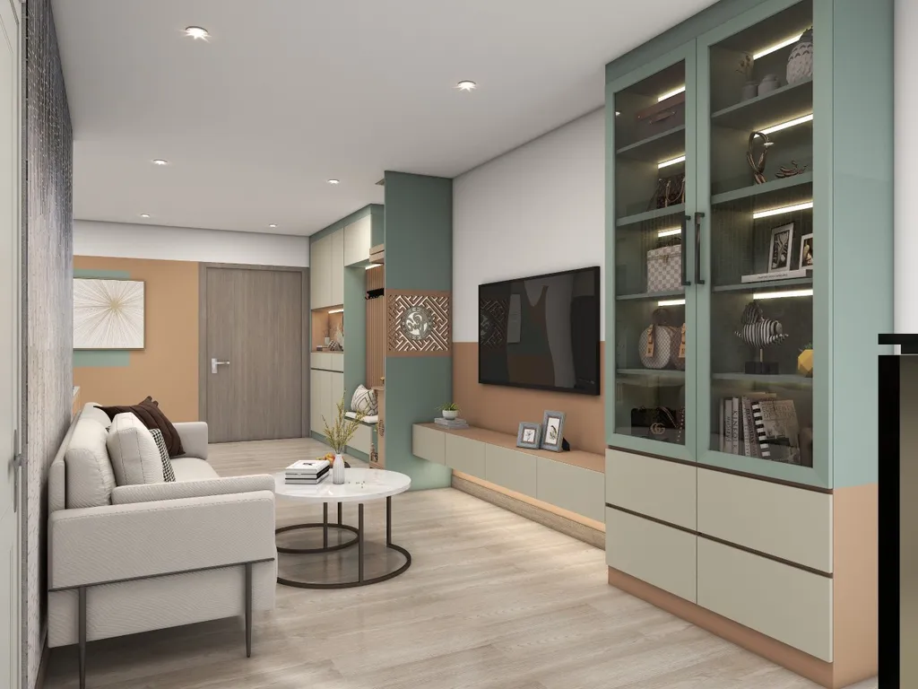 Concept nội thất 3D phòng khách Căn hộ chung cư Tân Hương 70m2 mang phong cách Color Block