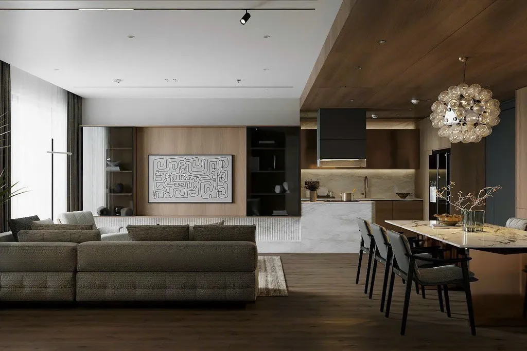 Concept nội thất 3D phòng khách Căn hộ chung cư Quận 4 80m2 mang phong cách Modern hiện đại