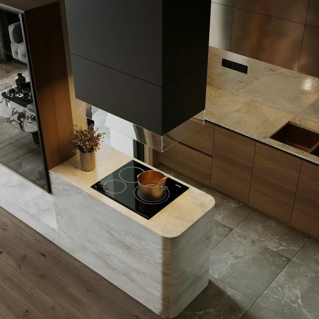 Concept nội thất 3D phòng bếp Căn hộ chung cư Quận 4 80m2 mang phong cách Modern hiện đại