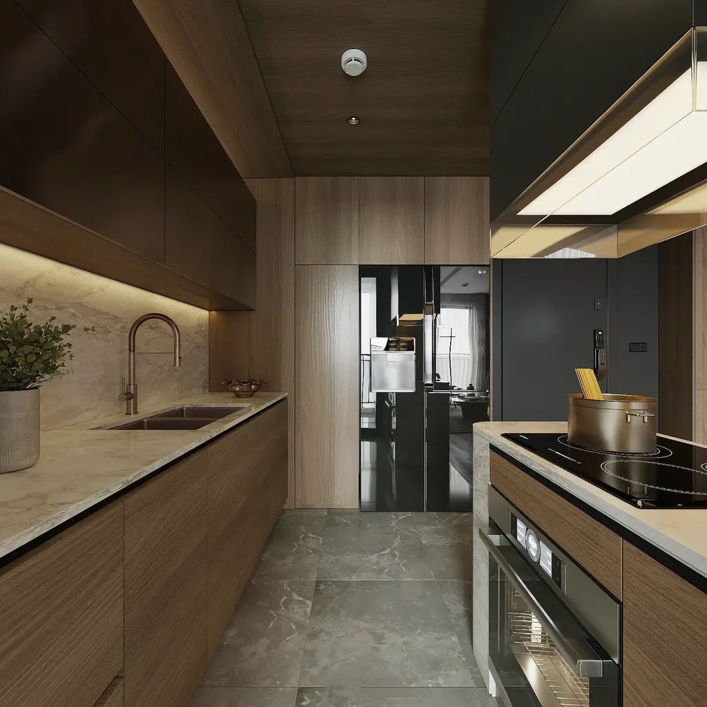 Concept nội thất 3D phòng bếp Căn hộ chung cư Quận 4 80m2 mang phong cách Modern hiện đại