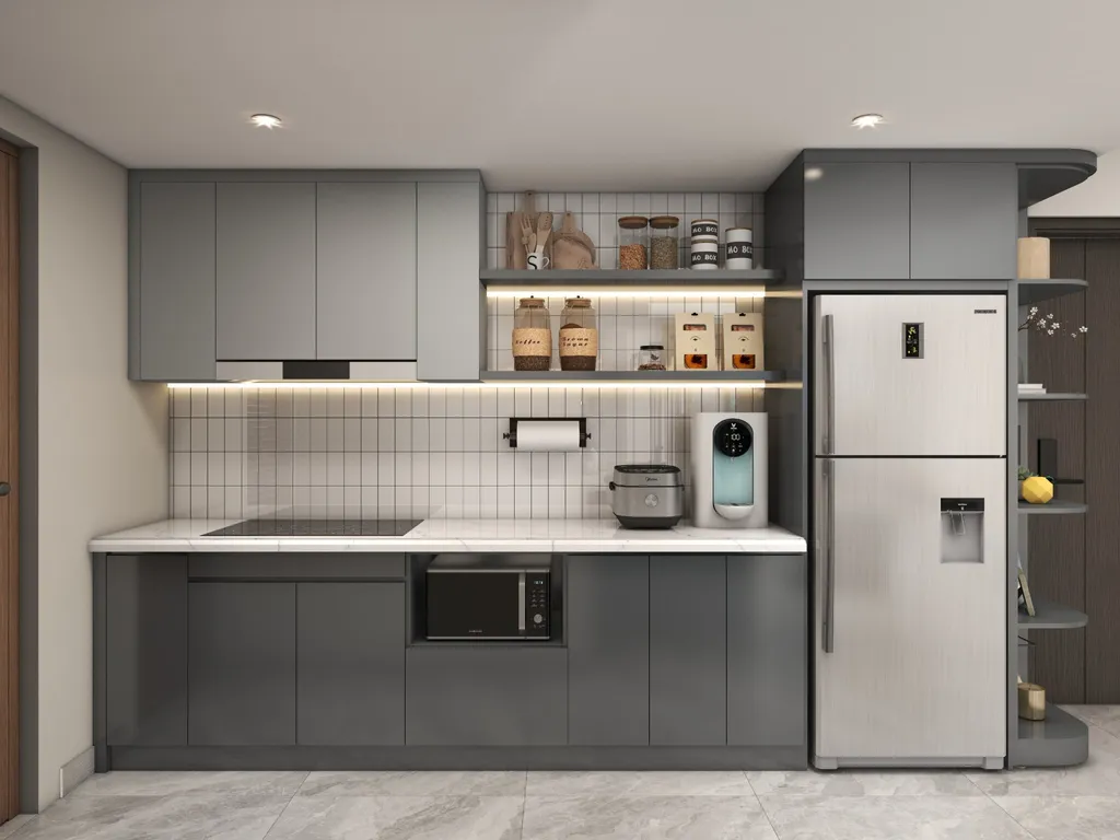 Concept nội thất 3D phòng bếp Căn hộ chung cư Phú Mỹ Hưng Quận 7 mang phong cách Modern hiện đại
