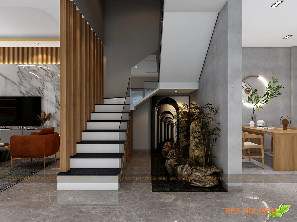 Concept nội thất 3D cầu thang Nhà phố Cát Lái mang phong cách Modern hiện đại