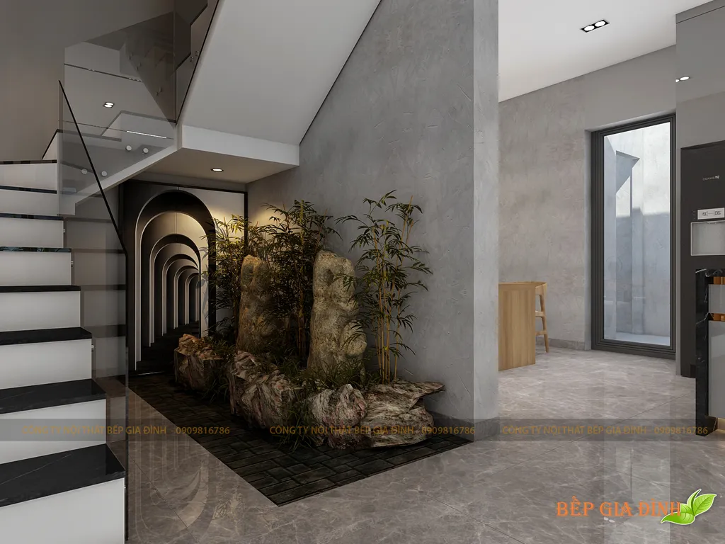 Concept nội thất 3D cầu thang Nhà phố Cát Lái mang phong cách Modern hiện đại