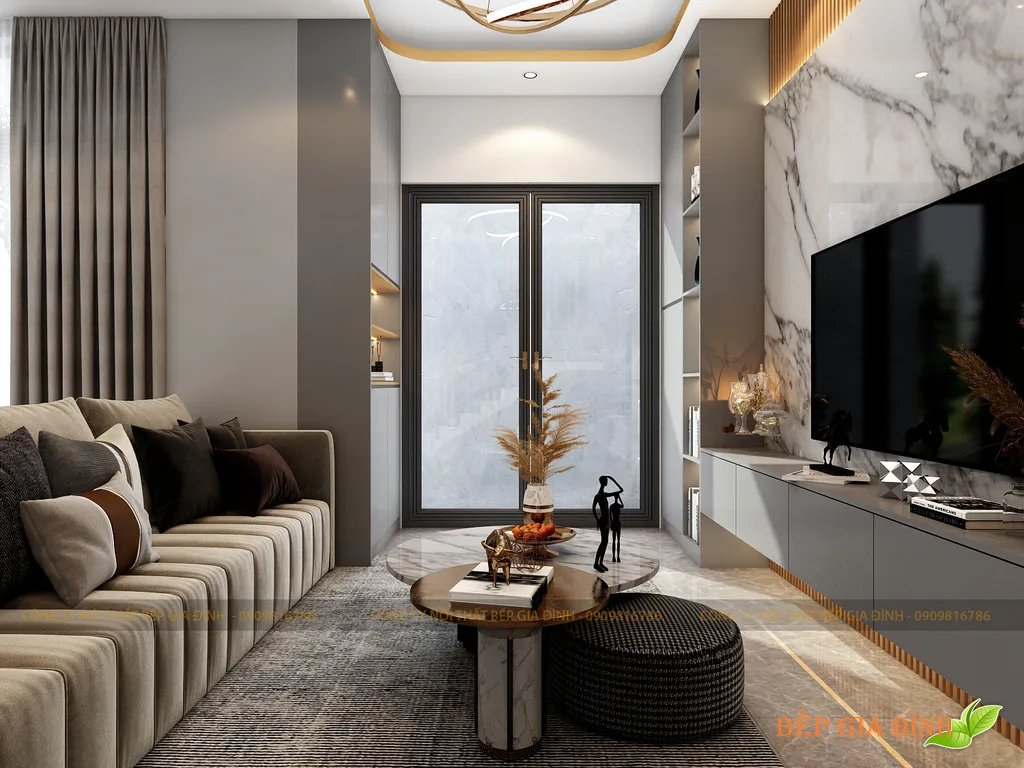 Concept nội thất 3D phòng khách Nhà phố Cát Lái mang phong cách Modern hiện đại