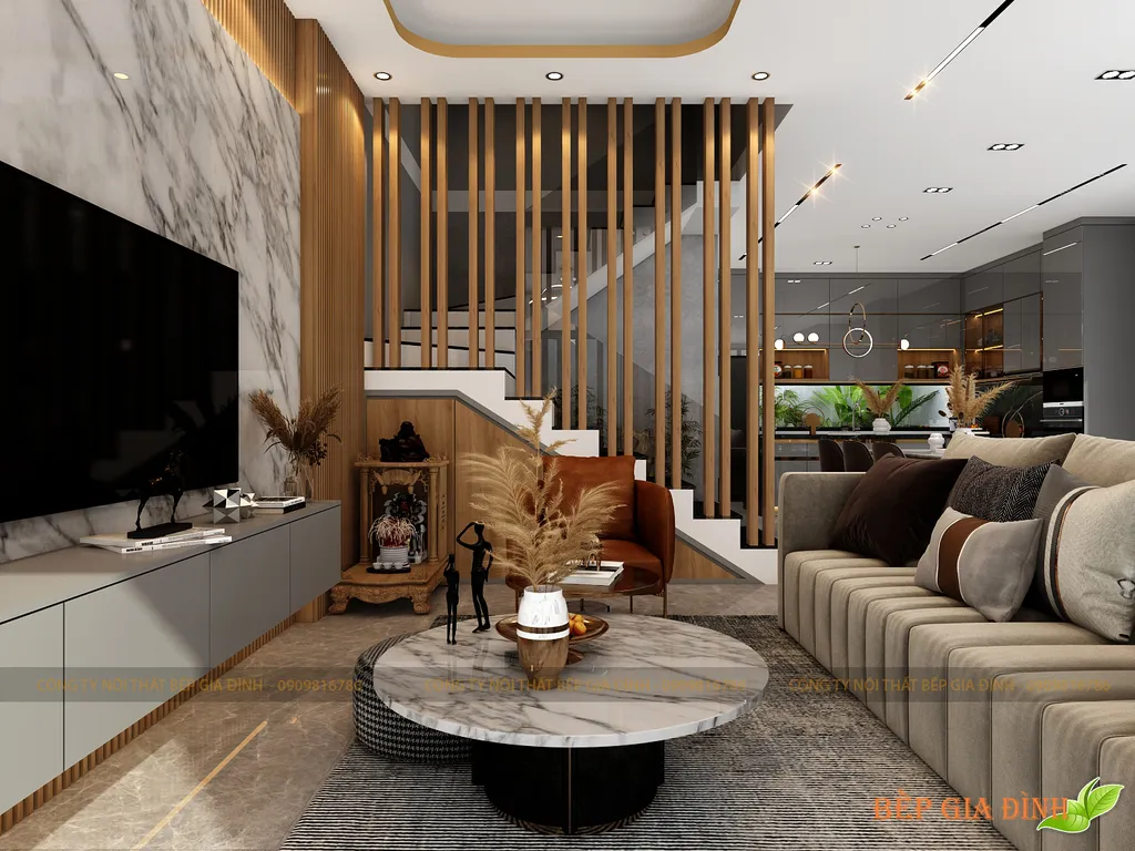 Concept nội thất 3D phòng khách Nhà phố Cát Lái mang phong cách Modern hiện đại