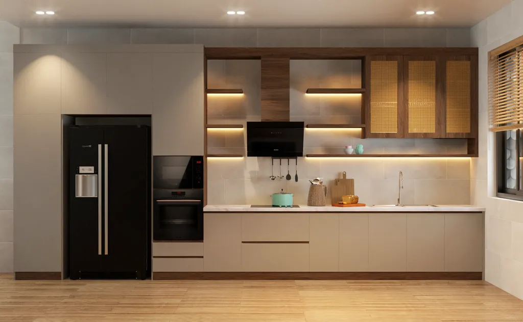 Concept nội thất 3D phòng bếp Nhà phố Mũi Né mang phong cách Japandi