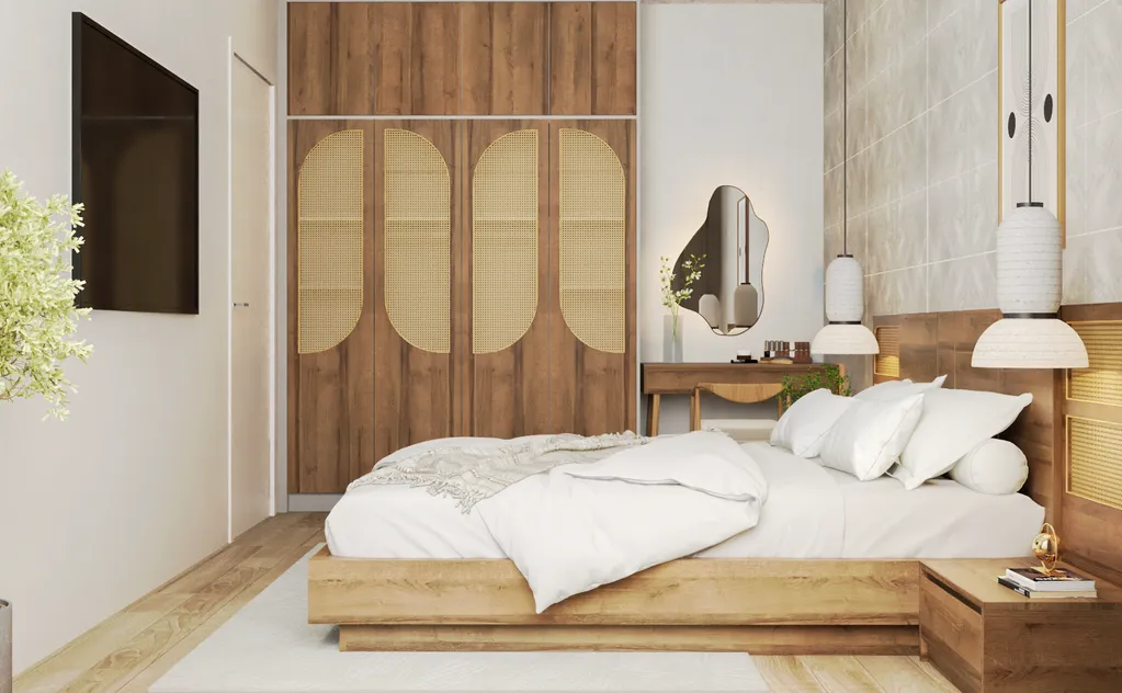 Concept nội thất 3D phòng ngủ Nhà phố Mũi Né mang phong cách Japandi