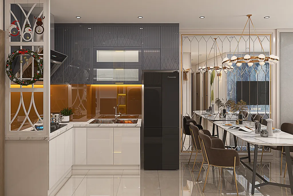 Thiết kế nội thất 3D cho phòng bếp Master Căn hộ Vinhome Grand Park theo phong cách Modern