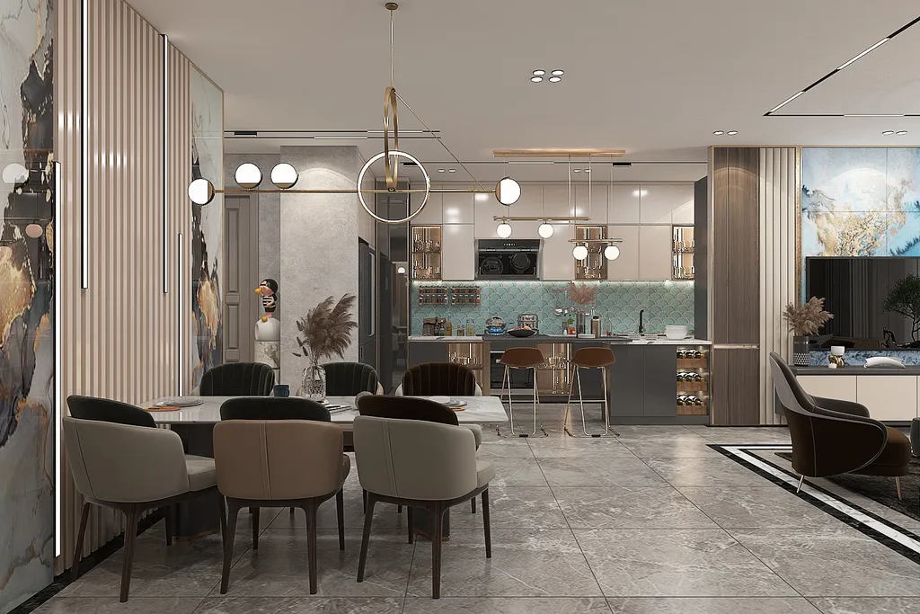 Thiết kế nội thất phòng bếp 3D cho Căn hộ Vinhome Central Park Bình Thạnh theo phong cách Modern