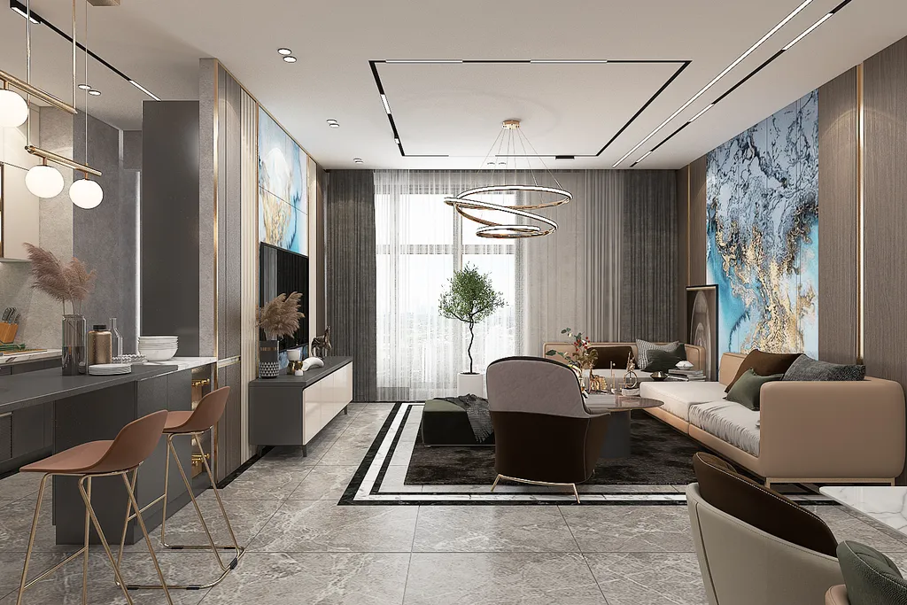 Thiết kế nội thất phòng khách 3D cho Căn hộ Vinhome Central Park Bình Thạnh theo phong cách Modern