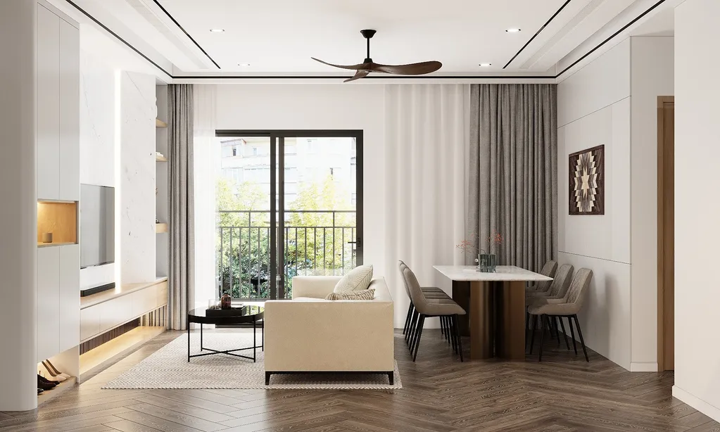 Thiết kế nội thất 3D cho phòng khách nhà phố Xã hội Thủ Thiêm Green House theo phong cách Modern