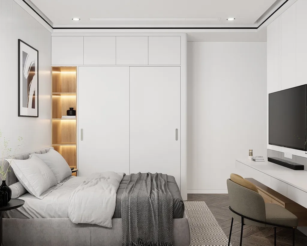 Thiết kế nội thất 3D cho phòng ngủ nhà phố Xã hội Thủ Thiêm Green House theo phong cách Modern