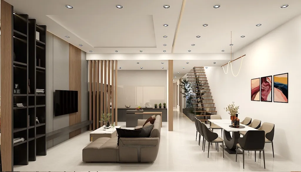 Thiết kế nội thất 3D cho phòng khách Biệt thự Bến Lức Long An theo phong cách Modern