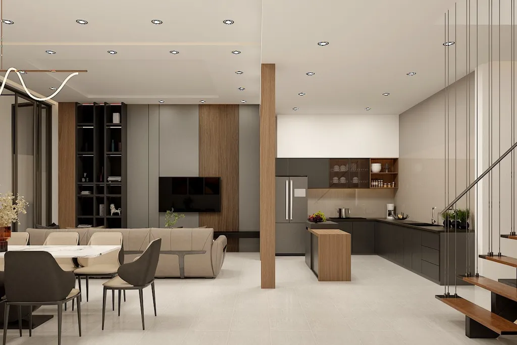 Thiết kế nội thất 3D cho phòng bếp Biệt thự Bến Lức Long An theo phong cách Modern