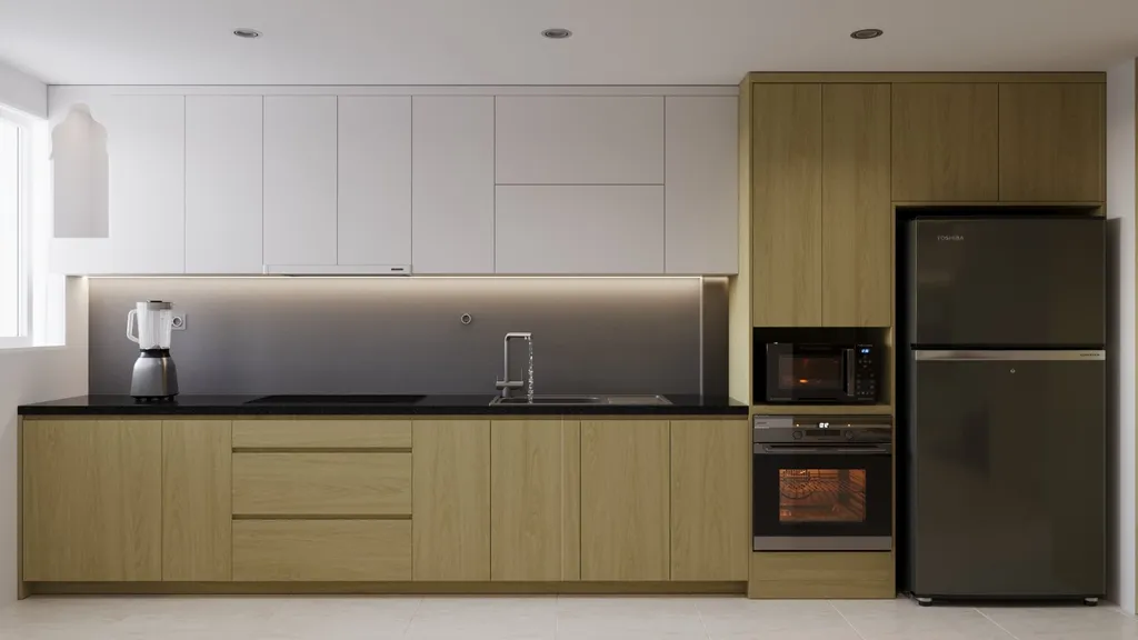 Thiết kế nội thất 3D cho phòng bếp Căn hộ Mỹ Thuận Quận 8 theo phong cách Modern