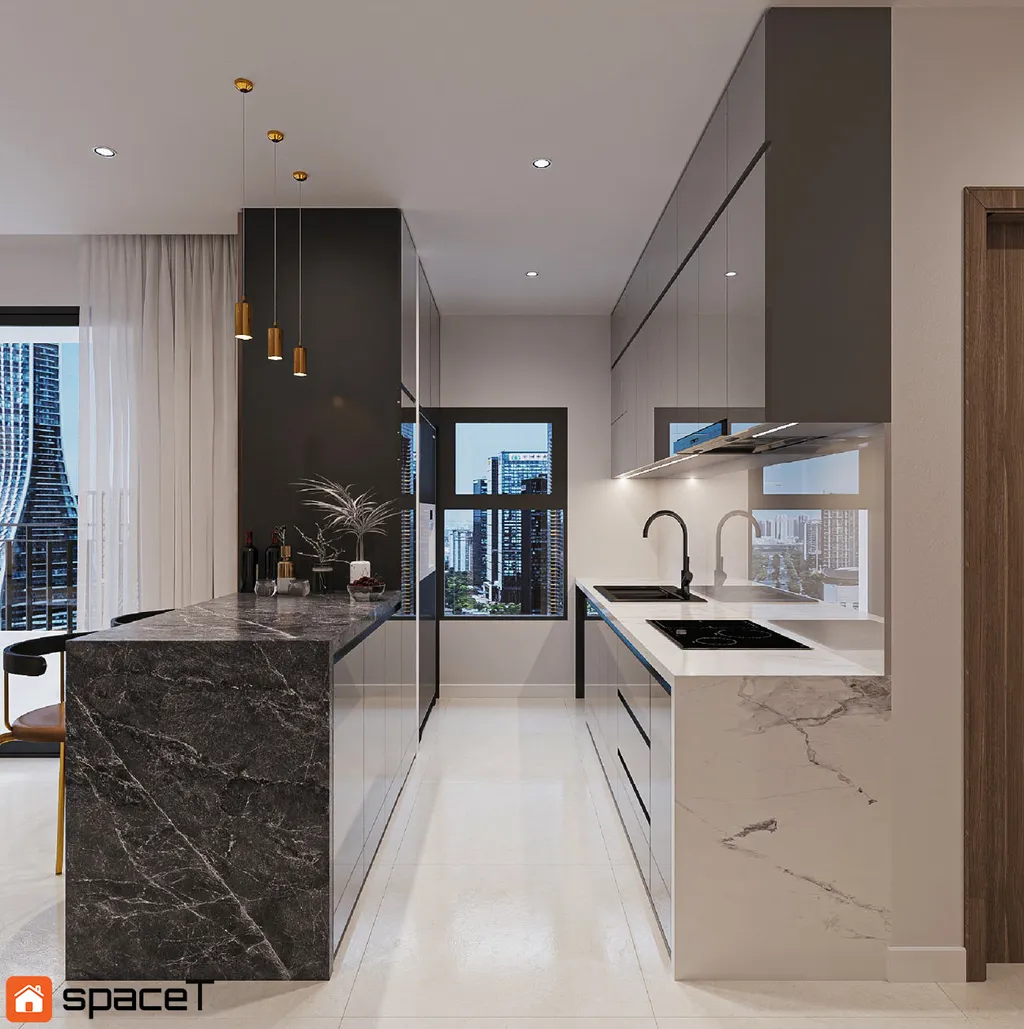 Thiết kế nội thất 3D cho phòng bếp Căn hộ Origami Quận 9 theo phong cách Modern